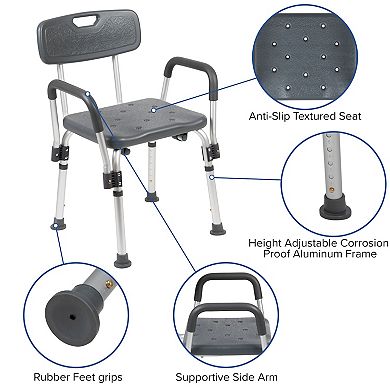 Emma and Oliver 300 Lb. Capacity Adjustable Gray Bath & Shower Chair with Depth Adjustable Back