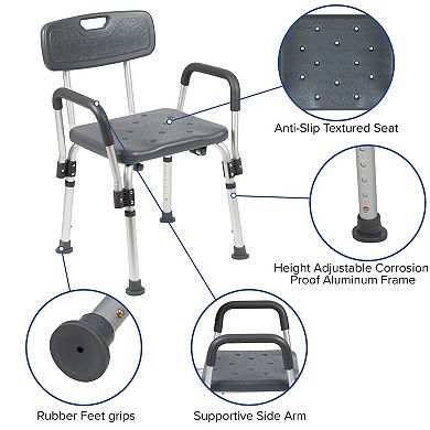 Emma and Oliver 300 Lb. Capacity Adjustable White Bath & Shower Chair with Depth Adjustable Back