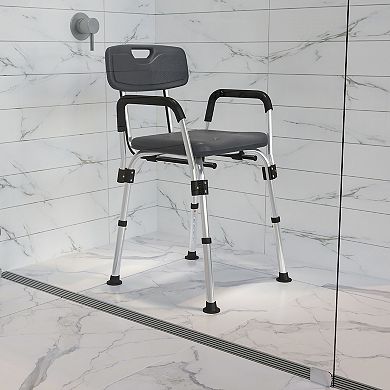 Emma and Oliver 300 Lb. Capacity Adjustable White Bath & Shower Chair with Depth Adjustable Back