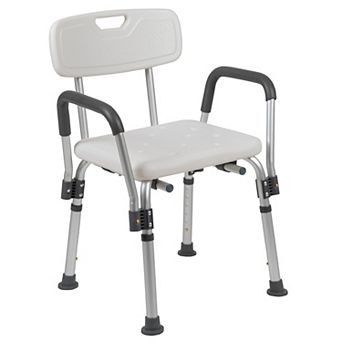 Emma and Oliver 300 Lb. Capacity Adjustable White Bath & Shower Chair with Depth Adjustable Back