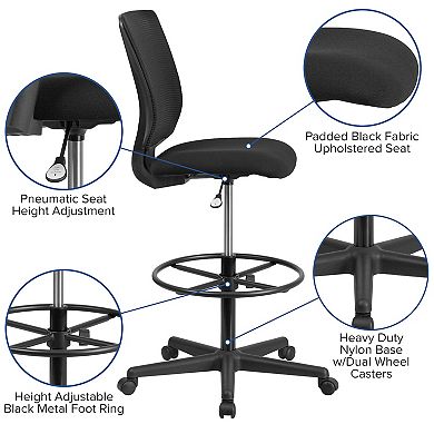 Emma and Oliver Ergonomic Mid-Back Black Mesh Drafting Chair with Adjustable Foot Ring