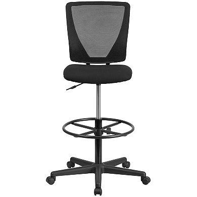 Emma and Oliver Ergonomic Mid-Back Black Mesh Drafting Chair with Adjustable Foot Ring