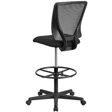 Emma and Oliver Ergonomic Mid-Back Black Mesh Drafting Chair with Adjustable Foot Ring