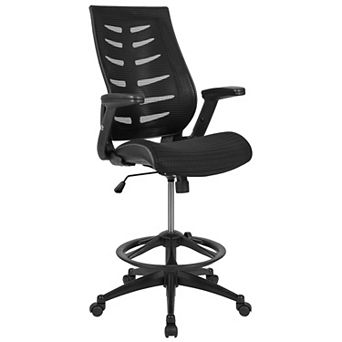 Emma and Oliver High Back Dark Gray Mesh Ergonomic Drafting Chair with Adjustable Flip-Up Arms