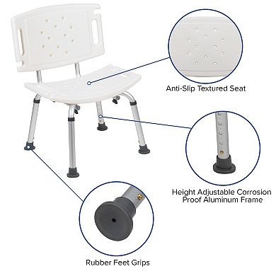 Emma and Oliver Tool-Free 300 Lb. Capacity, Adjustable Gray Bath & Shower Chair with Large Back
