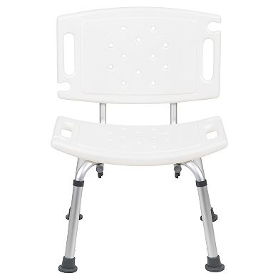 Emma and Oliver Tool-Free 300 Lb. Capacity, Adjustable White Bath & Shower Chair with Large Back