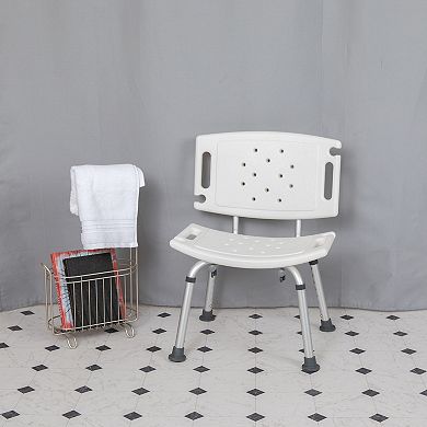 Emma and Oliver Tool-Free 300 Lb. Capacity, Adjustable White Bath & Shower Chair with Large Back