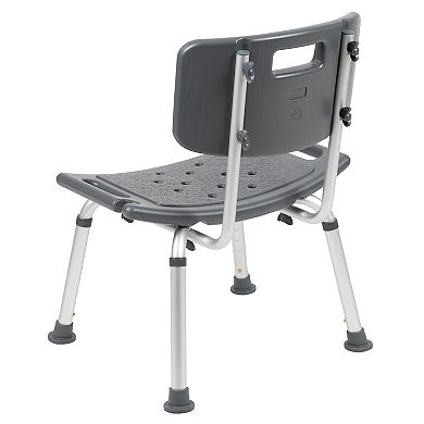 Emma and Oliver Tool-Free 300 Lb. Capacity, Adjustable Gray Bath & Shower Chair with Back