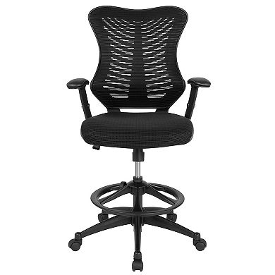 Emma and Oliver High Back Designer Black Mesh/LeatherSoft Sides Drafting Chair - Arms