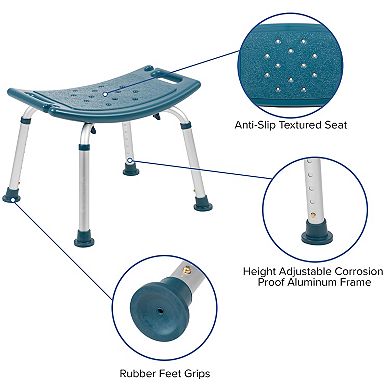 Emma and Oliver Tool-Free 300 Lb. Capacity, Adjustable Navy Bath & Shower Chair w/ Non-slip Feet