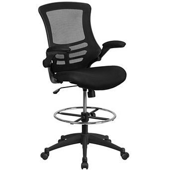 Emma and Oliver Mid-Back Black Mesh Ergonomic Draft Chair - Adjustable Ring & Flip-Up Arms