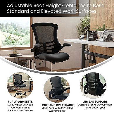 Emma and Oliver Mid-Back Black Mesh Ergonomic Draft Chair - Adjustable Ring & Flip-Up Arms
