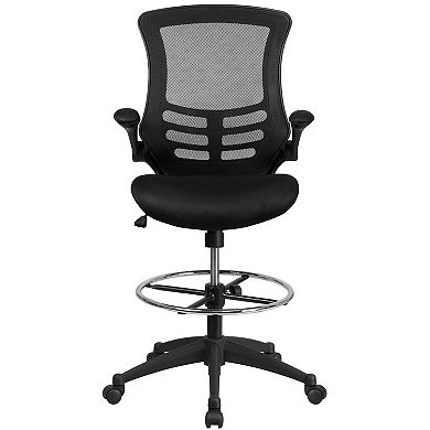 Emma and Oliver Mid-Back Black Mesh Ergonomic Draft Chair - Adjustable Ring & Flip-Up Arms