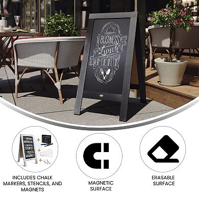 Emma and Oliver Burke White 40"x20" Rustic Vintage Double-Sided Folding Magnetic Chalkboard with 8 Chalk Markers, 10 Chalkboard Stencils and 2 Rustic Magnets