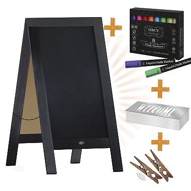 Emma and Oliver Burke White 40"x20" Rustic Vintage Double-Sided Folding Magnetic Chalkboard with 8 Chalk Markers, 10 Chalkboard Stencils and 2 Rustic Magnets