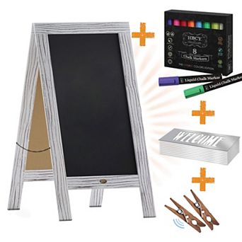 Emma and Oliver Burke Rustic Vintage Double-Sided Folding Magnetic Chalkboard with Accessories