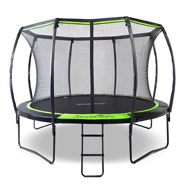 JumpFlex Flex120 12 Foot Trampoline with Enclosure and Ladder, Black