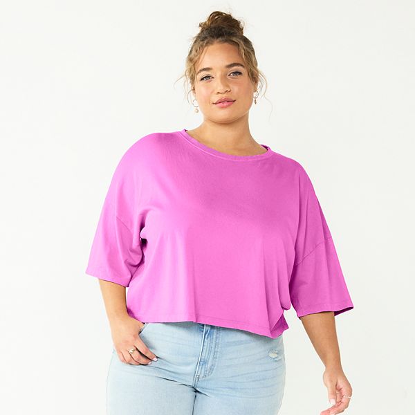 Juniors' Plus Size SO® Solid Boxy Crop Tee - Ultra Pink (1X)