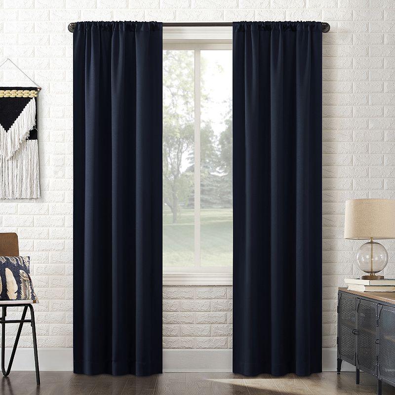 Sun Zero Bergen Theater Grade Extreme 100% Blackout Rod Pocket Curtain Panel  40 x63   Navy