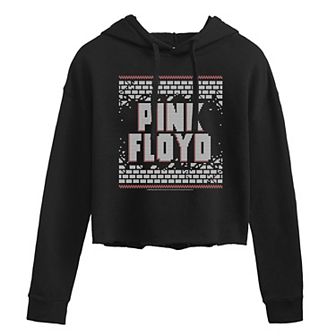 Juniors' Pink Floyd Pixelated Wall Cropped Graphic Hoodie