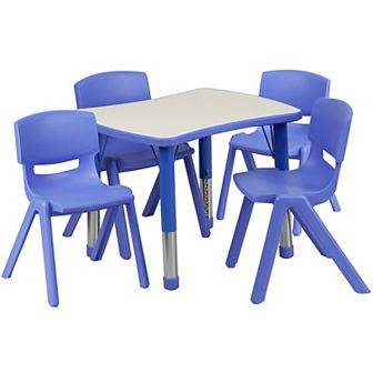 Emma and Oliver 21.875"W x 26.625"L Green Plastic Activity Table Set-4 Chairs