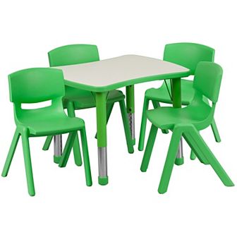 Emma and Oliver 21.875"W x 26.625"L Green Plastic Activity Table Set-4 Chairs