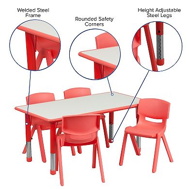 Emma and Oliver 23.625"W x 47.25"L Rectangle Natural Plastic Activity Table Set with 4 Chairs