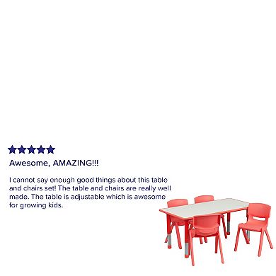 Emma and Oliver 23.625"W x 47.25"L Rectangle Natural Plastic Activity Table Set with 4 Chairs