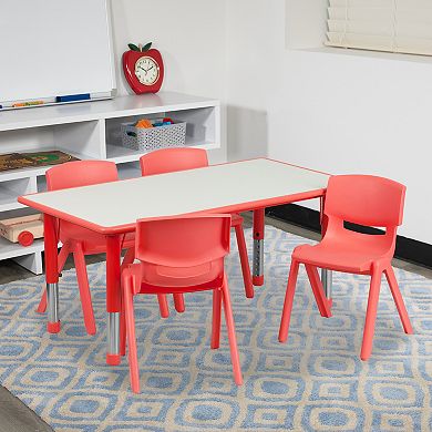Emma and Oliver 23.625"W x 47.25"L Rectangle Natural Plastic Activity Table Set with 4 Chairs