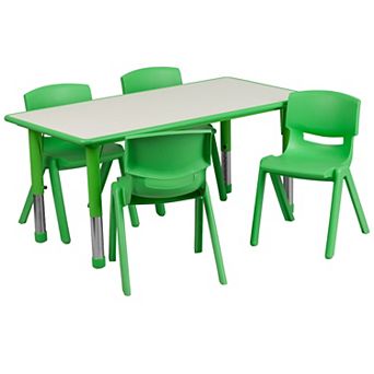 Emma and Oliver 23.625"W x 47.25"L Green Plastic Activity Table Set-4 Chairs