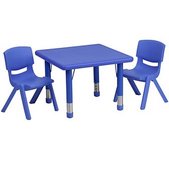 Emma and Oliver 24" Square Red Plastic Adjustable Activity Table Set-2 Chairs
