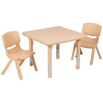 Emma and Oliver 24" Square Red Plastic Adjustable Activity Table Set-2 Chairs