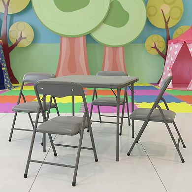 Emma and Oliver Kids Gray 5 Piece Folding Activity Table and Chair Set for Home & Daycare