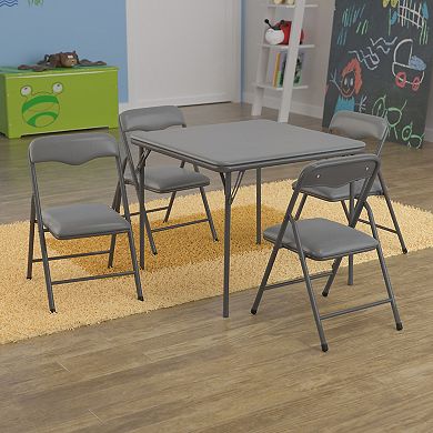 Emma and Oliver Kids Gray 5 Piece Folding Activity Table and Chair Set for Home & Daycare