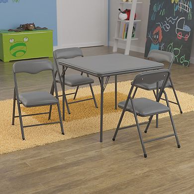 Emma and Oliver Kids Navy 5 Piece Folding Activity Table and Chair Set for Home & Daycare