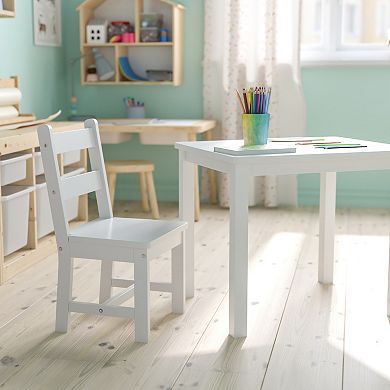 Emma and Oliver Kids 3 Piece Solid Hardwood Table and Chair Set for Playroom, Kitchen - Natural