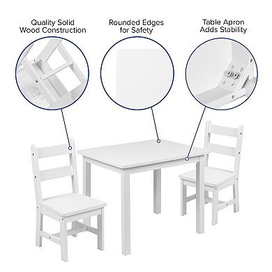 Emma and Oliver Kids 3 Piece Solid Hardwood Table and Chair Set for Playroom, Kitchen - Natural
