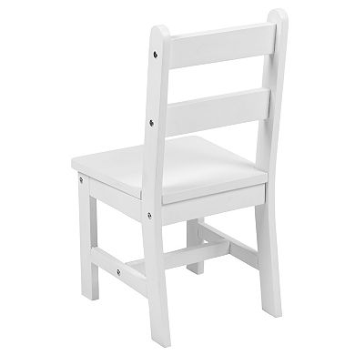 Emma and Oliver Kids 3 Piece Solid Hardwood Table and Chair Set for Playroom, Kitchen - White