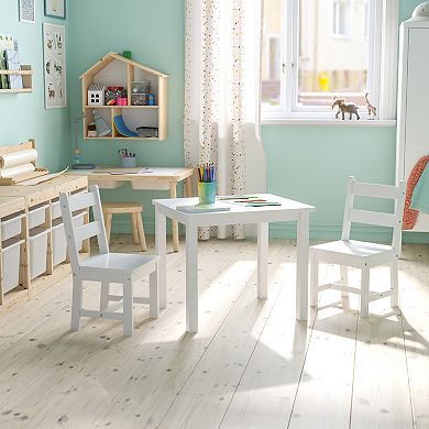 Emma and Oliver Kids 3 Piece Solid Hardwood Table and Chair Set for Playroom, Kitchen - Natural