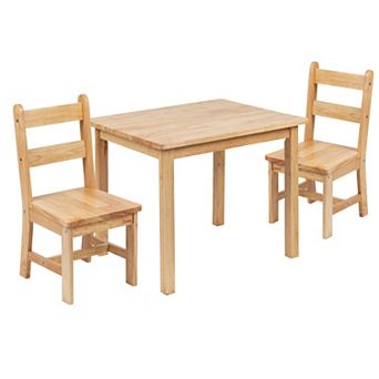 Emma and Oliver Kids 3 pc Solid Hardwood Table and Chair Set for Playroom, Kitchen - Natural