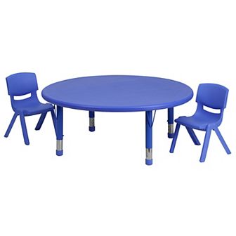 Emma and Oliver 45" Round Blue Plastic Adjustable Activity Table Set-2 Chairs