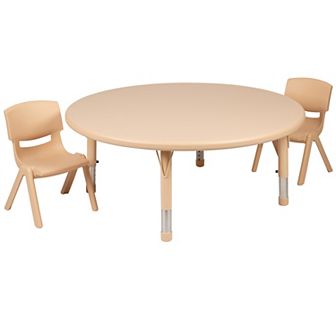 Emma and Oliver 45" Round Blue Plastic Adjustable Activity Table Set-2 Chairs