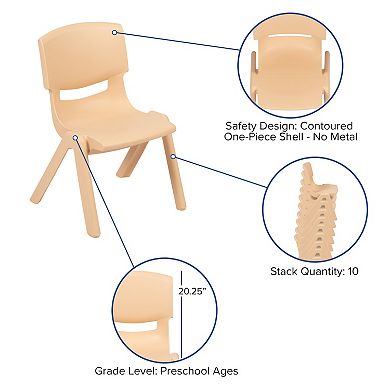 Emma and Oliver 21.875"W x 26.625"L Rectangle Natural Plastic Activity Table Set with 2 Chairs