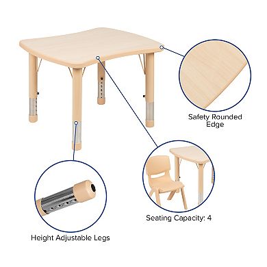 Emma and Oliver 21.875"W x 26.625"L Rectangle Natural Plastic Activity Table Set with 2 Chairs
