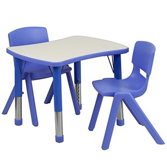 Emma and Oliver 21.875"W x 26.625"L Rectangle Natural Plastic Activity Table Set with 2 Chairs