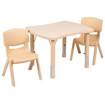 Emma and Oliver 21.875"W x 26.625"L Rectangle Natural Plastic Activity Table Set with 2 Chairs