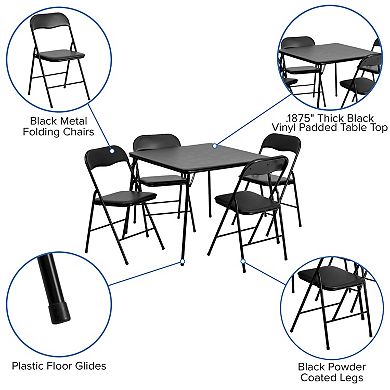 Emma and Oliver 5 Piece Navy Folding Game Room Card Table and Chair Set