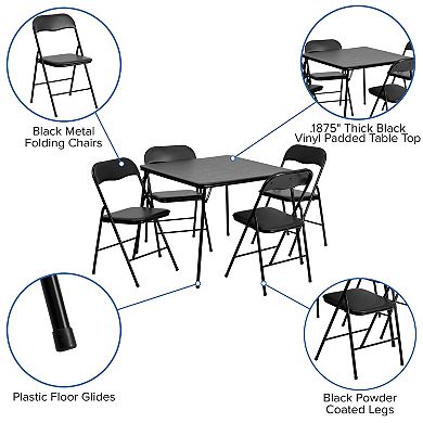 Emma and Oliver 5 Piece Black Folding Game Room Card Table and Chair Set