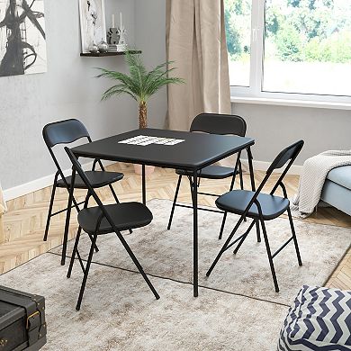 Emma and Oliver 5 Piece Black Folding Game Room Card Table and Chair Set
