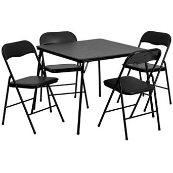 Emma and Oliver 5 pc Black Folding Game Room Card Table and Chair Set